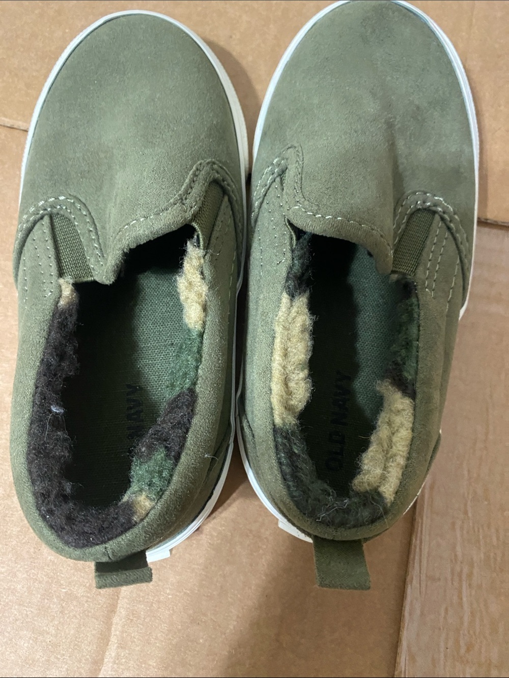 Old Navy Kids Olive Green Slip-On Sneakers with Fleece Lining